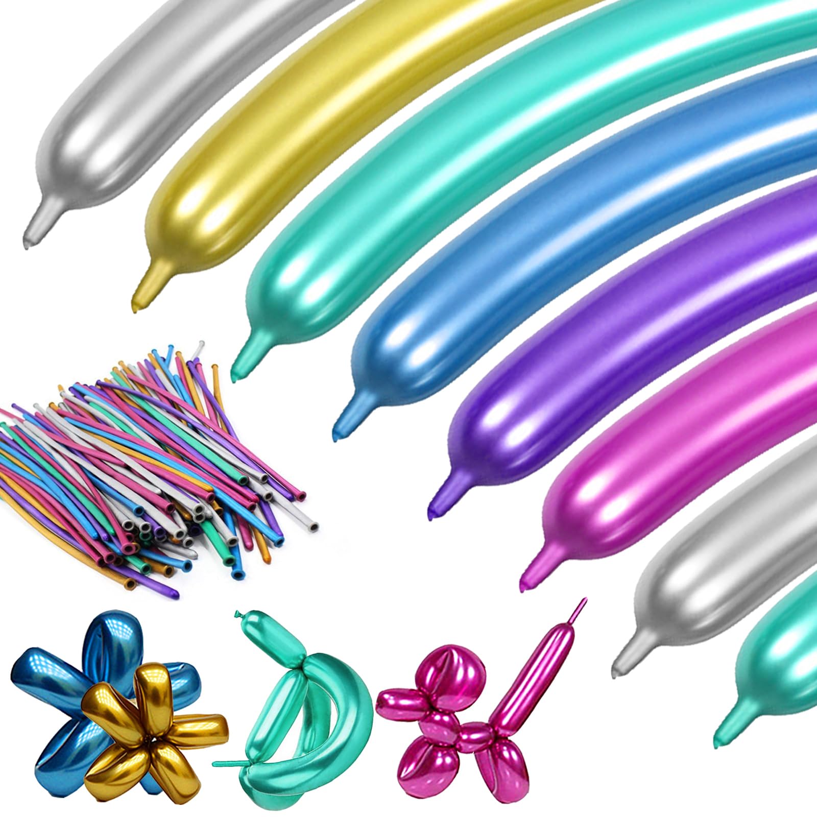 AUNGKWANG 100 Pcs Modelling Long Balloons, 50/100/200 Magic Balloons, Modelling Balloon Kit, Long Balloon for Creative Fun, for Arch Birthday Wedding Clown Decoration