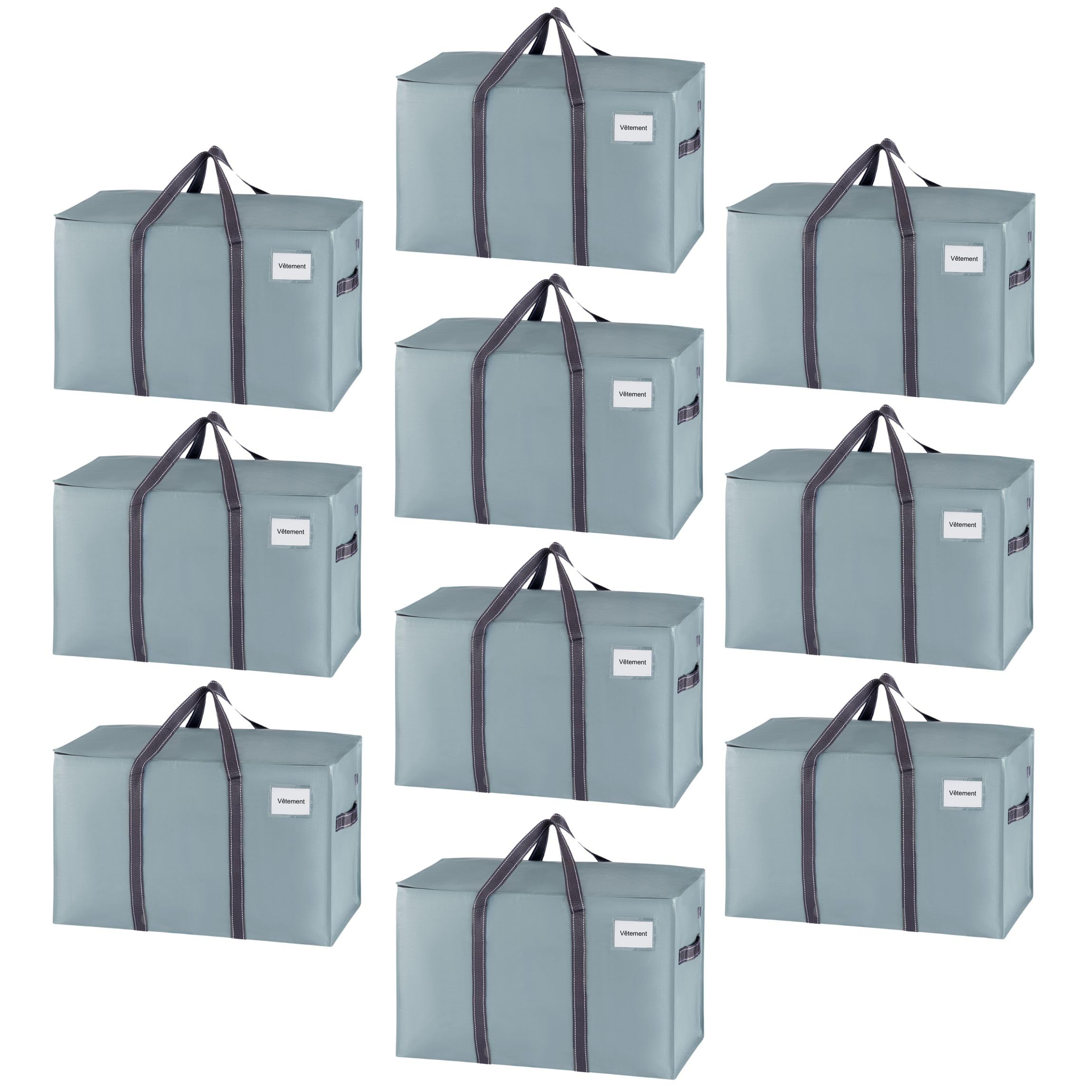 VENO 102L Lot de 10 Sac Déménagement grand avec Couvercle et Poignées Renforcées, Sac de Rangement Vêtement Résistant, Alternative aux Cartons Déménagement, Sacs de Voyage (Bleu Clair, Lot de 10)