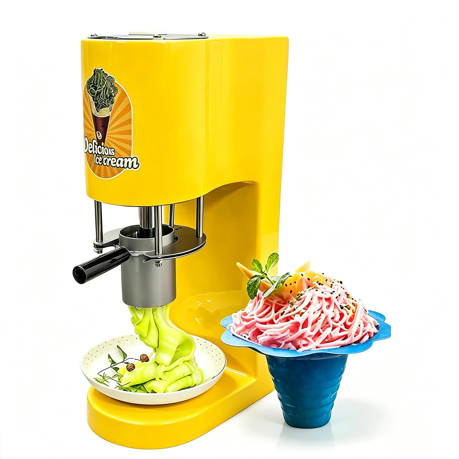 Prasa do lodów Milkshake 80 W, maszyna do lodów na patyku, 4 wymienne foremki Yellow | Uruchamianie jednym dotknięciem, East Clean, maszyna do lodów miękkich dla sklepów i cateringu