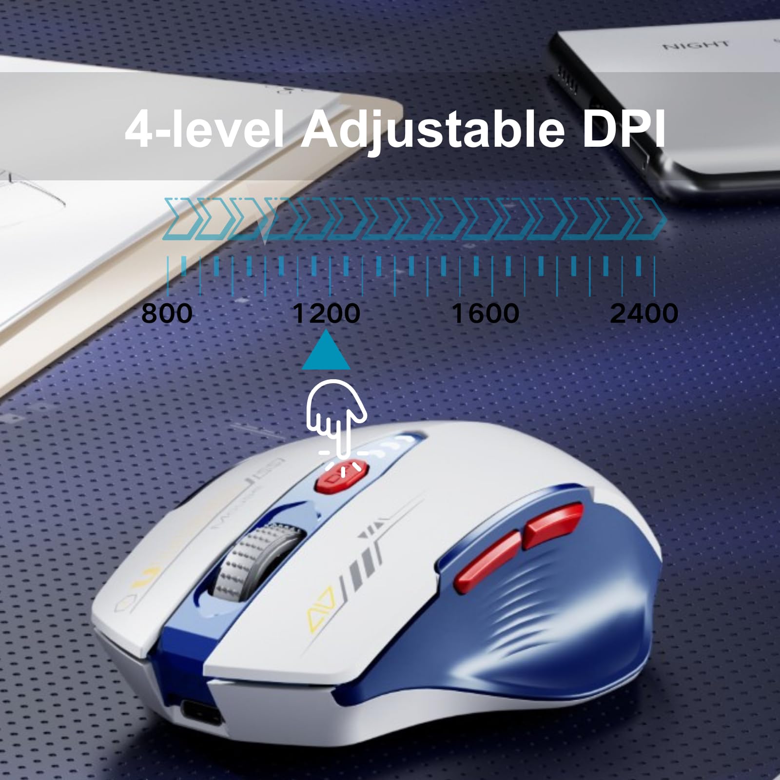 mouse wireless, [Aggiornato] mouse bluetooth ricaricabile Tri-mode (BT 5.0/4.0+2.4G Hz), Livello batteria visibile, Mouse ergonomico, 4 DPI regolabili, mouse senza fili