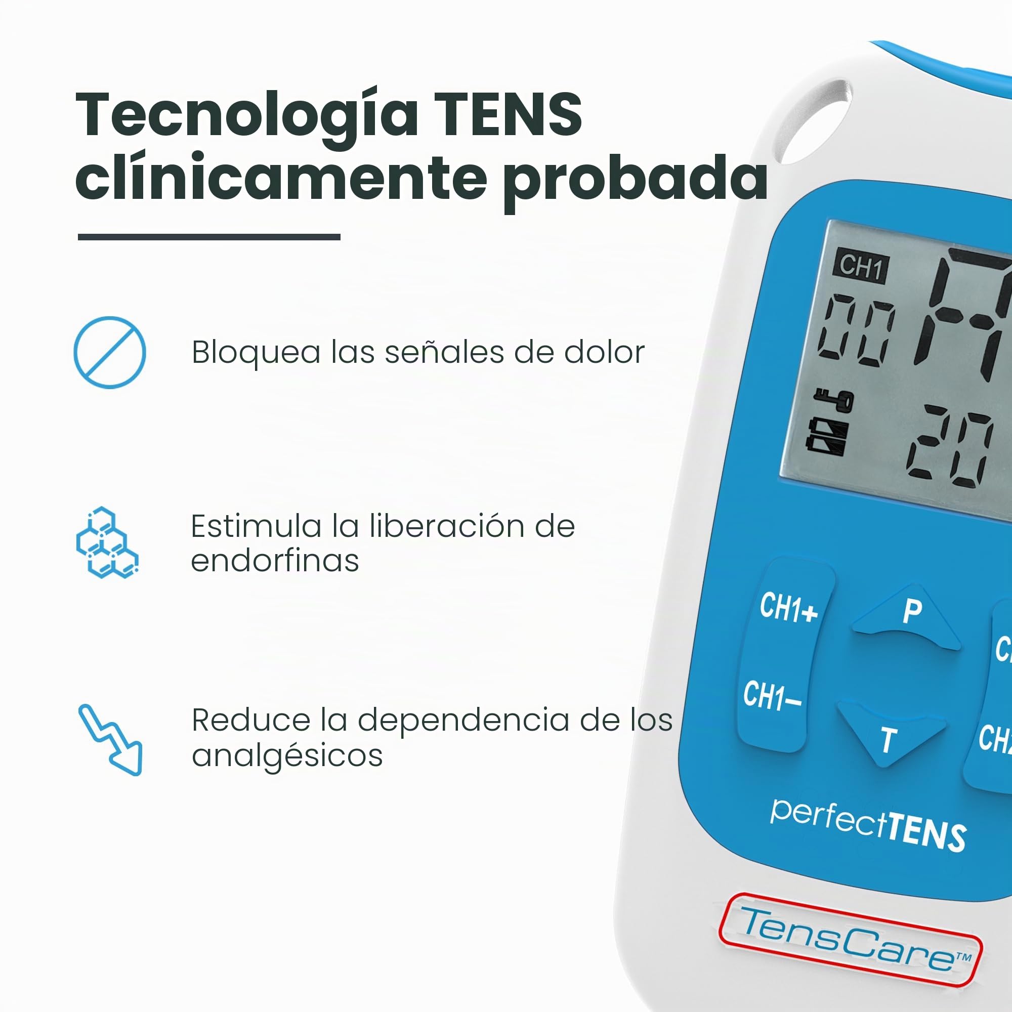 Tenscare Perfect TENS + Guante - Dispositivo de alivio del dolor + Guantes conductores (perfecto para artritis y artrosis) Talla L | Guante conductor reutilizable talla L, compatible con dispositivos TENS y EMS para mano y muñeca