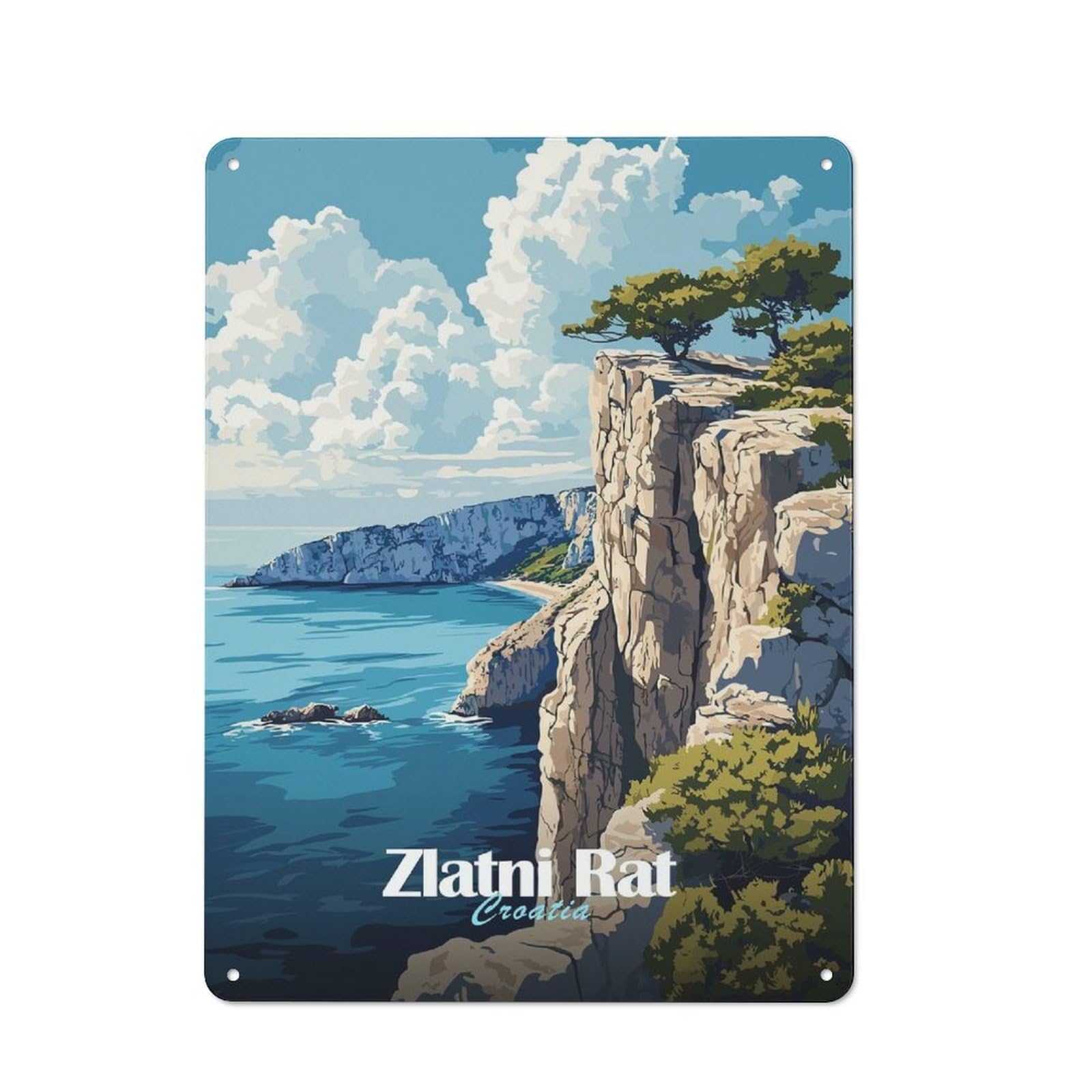 Vintage Zlatni Rat Croatia Cliffside Vintage Metal Sign 40x30cm, Restaurant Wall Art for Takeaway, Bar, Kitchen Or Counter Area