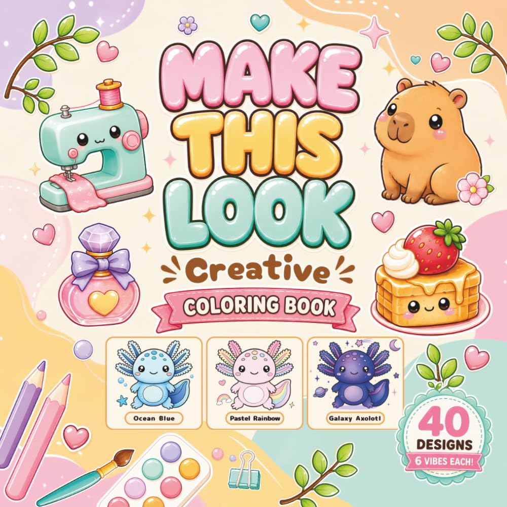 Make This Look Creative Coloring Book: Bold and Easy Coloring Challenges with Fun Prompts to Color Cute Objects in 6 Different Vibes, Themes, and Styles