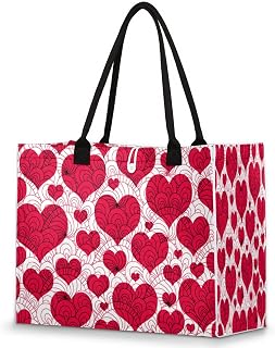 Bolsa feminina Love Heart - Sacolas de compras de supermercado reutilizáveis com alças, dia dos namorados rosa grande bolsa de praia bolsas de trabalho bolsa de ombro bolsas de mão resistentes para compras, praia, trabalho, Multi