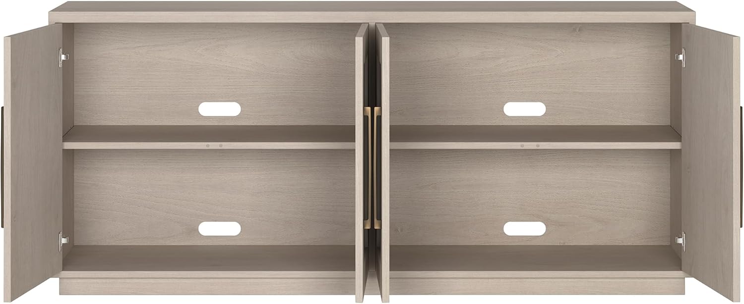Henn&Hart 68" Sideboard Buffet Cabinet, Modern Credenza with 4 Panel Doors, Adjustable Shelves, and Cable Management Cut-Outs for Dining Room, Kitchen, Living Room or Entryway, Beech White