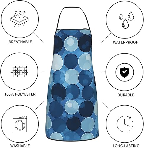 Miniatura 6 de Patrón de lunares azules  Delantal impermeable, con 2 bolsillos para hombres y mujeres, para cocina, cocina, jardinería, pintura, hornear,