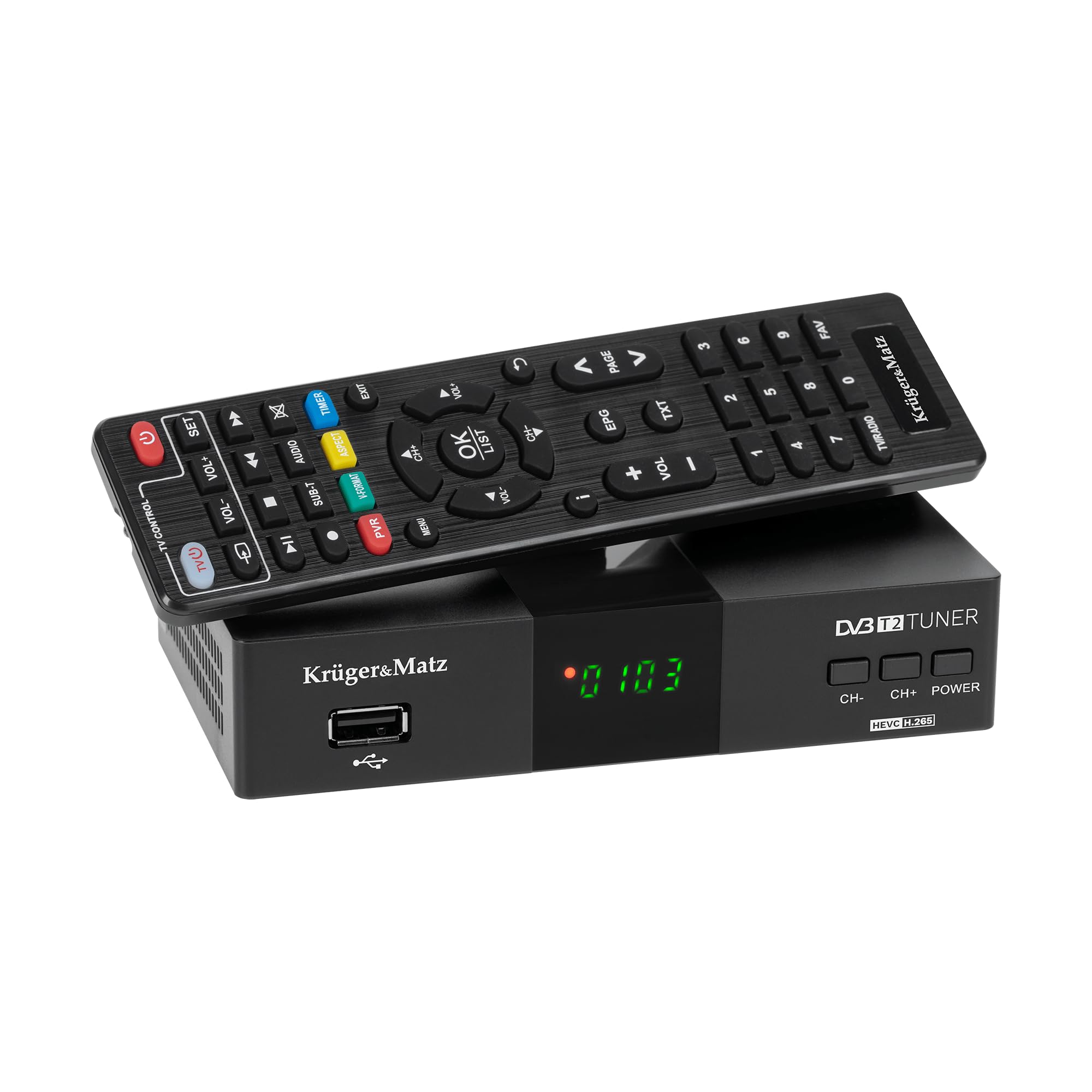 Krüger&Matz Tuner DVB-T2 H.265 HEVC Auflösung 1920x1080 px KM0550D Timer Timeshift Teletext Favoriten Kanäle 512 MB RAM