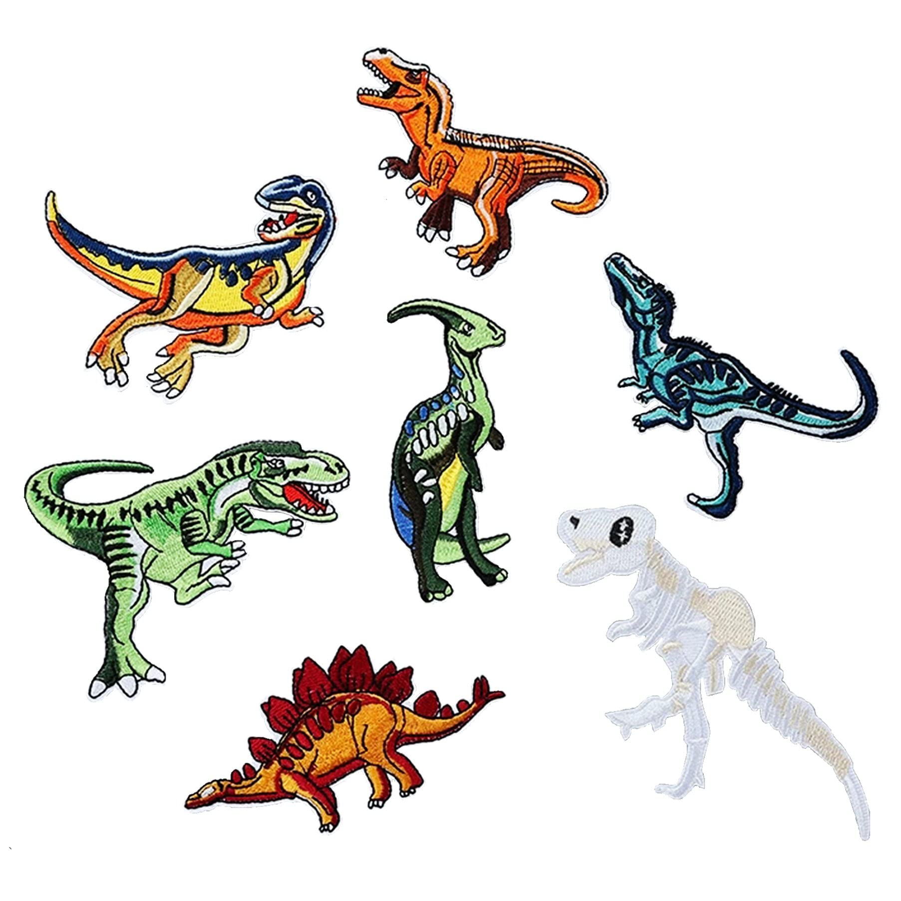 Amazon.com: 7Pieces Cartoon Dinosaur Tyrannosaurus Rex Stegosaurus  Triceratops Iron On Sew on Patch, Emblem Embroidered Badge for Kids Jeans,  Jacket, Bags : Arts, Crafts u0026 Sewing