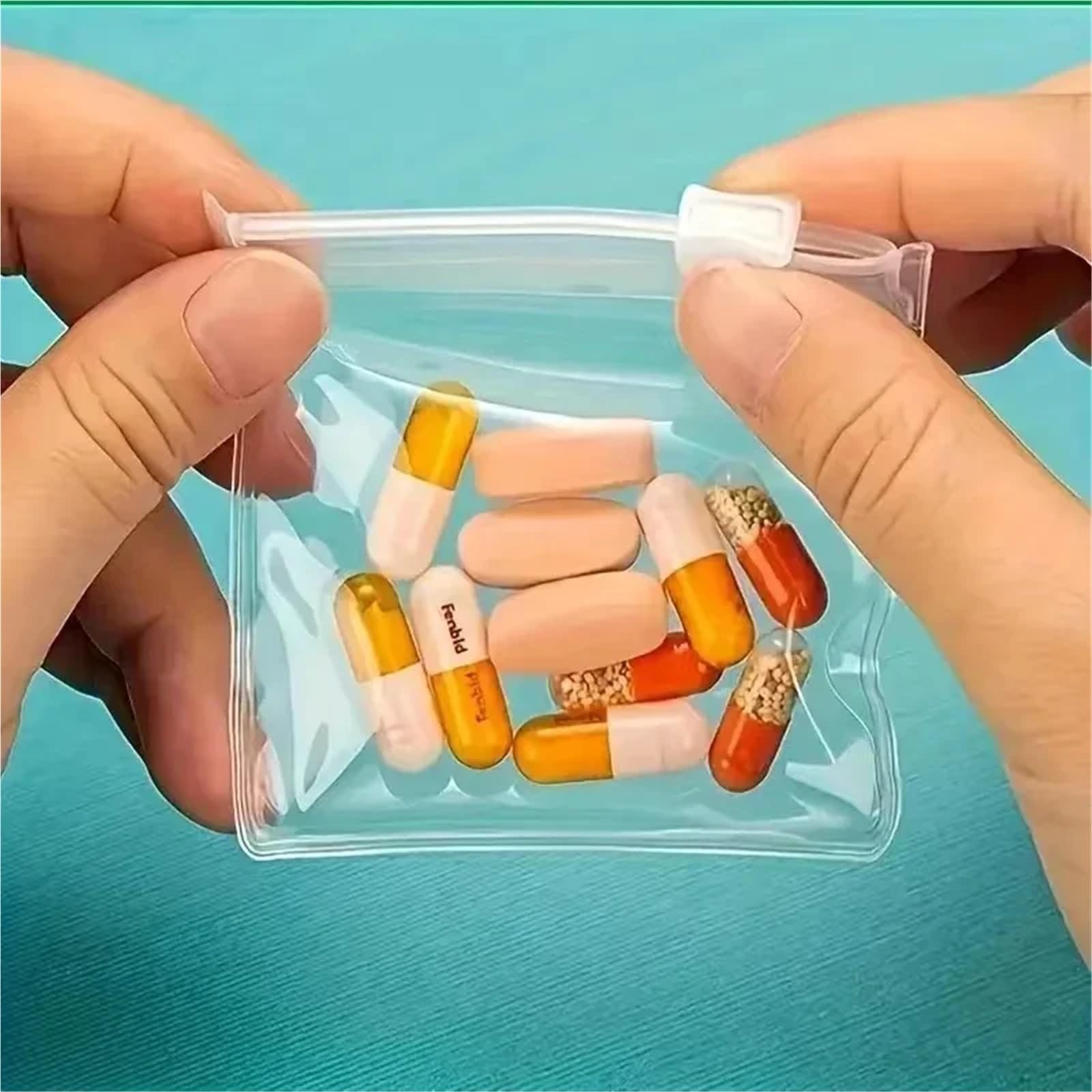 Lot de 30/60/120 sachets à médicaments en EVA avec fermeture éclair, en plastique, auto-scellants, pour petites pilules, emballage séparé, mini étui, boîte à pilules pour voyage (60 pièces)