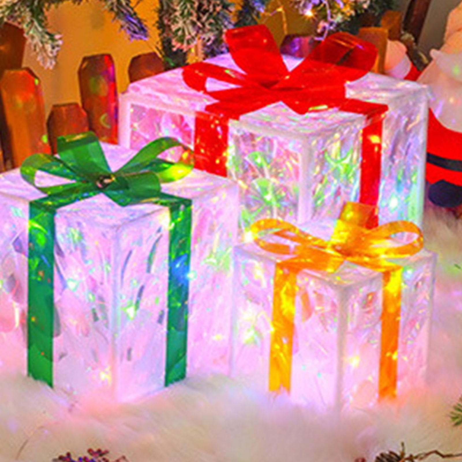 Scatole regalo natalizie illuminate da 3 pezzi, con cordino luminoso