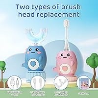 Vista 4 de Cepillo de dientes eléctrico en forma de U para niños, con 3 modos de limpieza, con 4 cabezales de cepillo, cepillo de dientes automático sónico