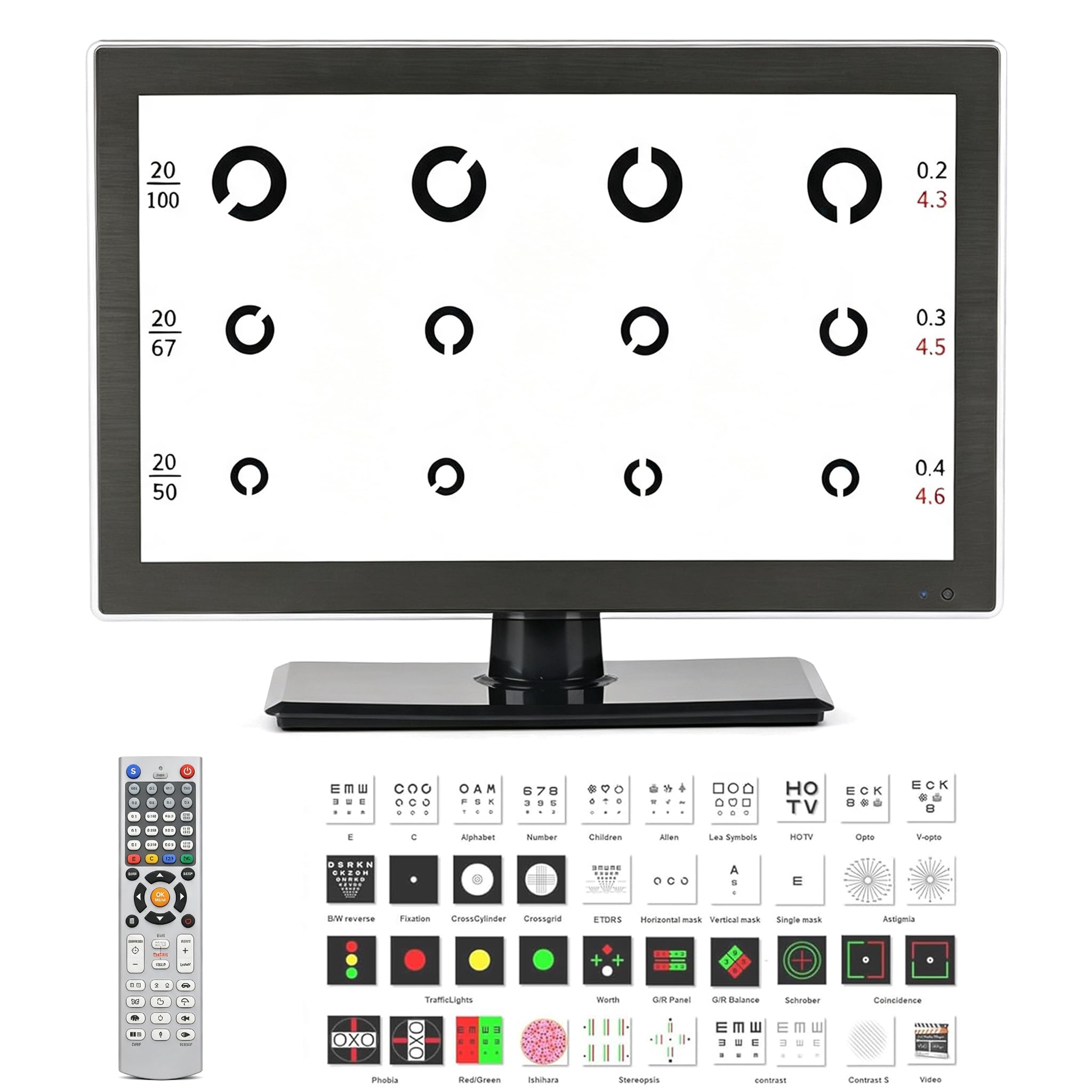 Cyfrowa tablica optyczna LED, test E/C/liczby/dzieci, pilot zdalnego