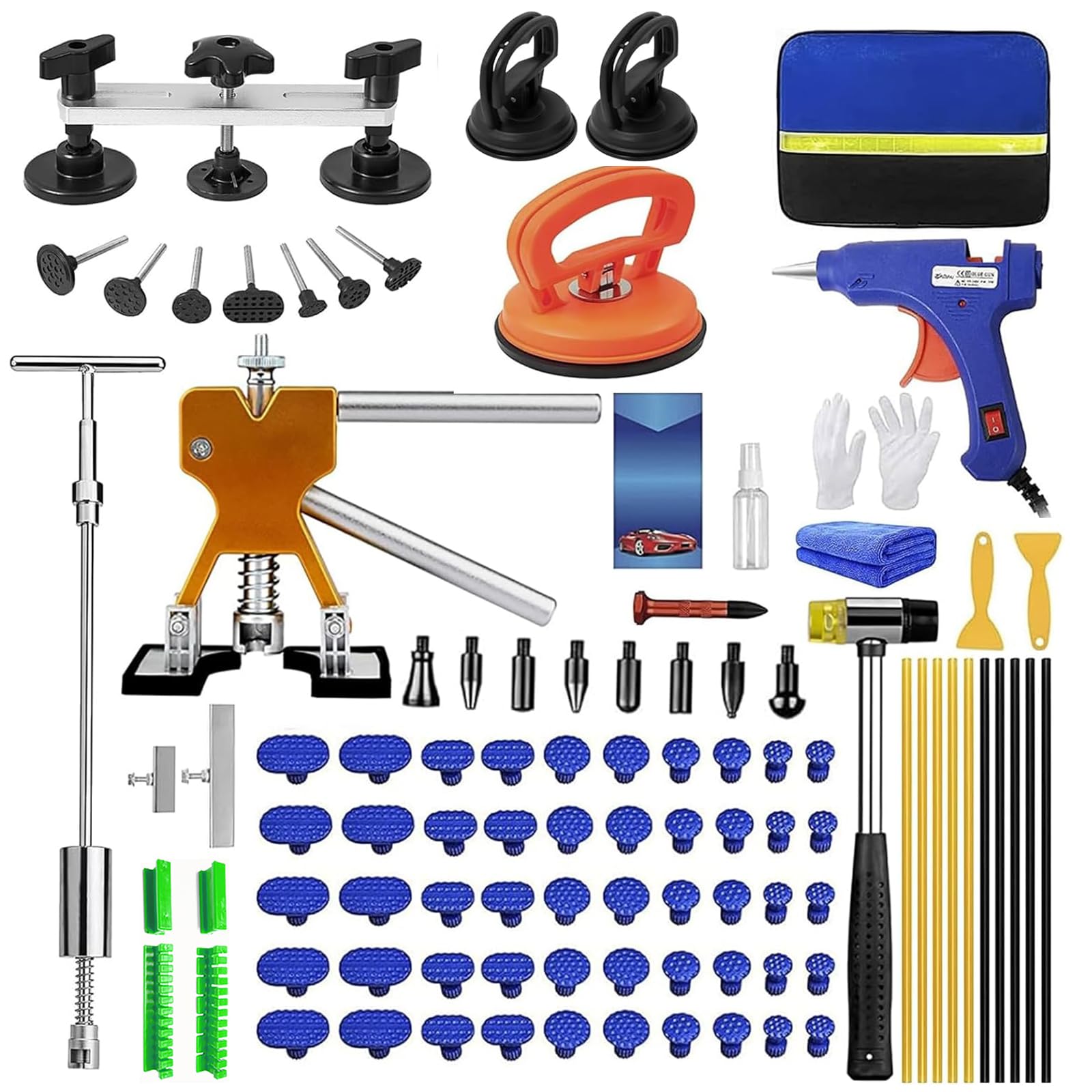 97pcs Dent Puller Kit, Car Dent Puller for Dent Removal, Paintless Dent Removal Kit with Golden Lifter, Bridge Puller, Slide Hammer T-Bar, Dent Remover Tool for Car Refrigerator Door Ding Repair