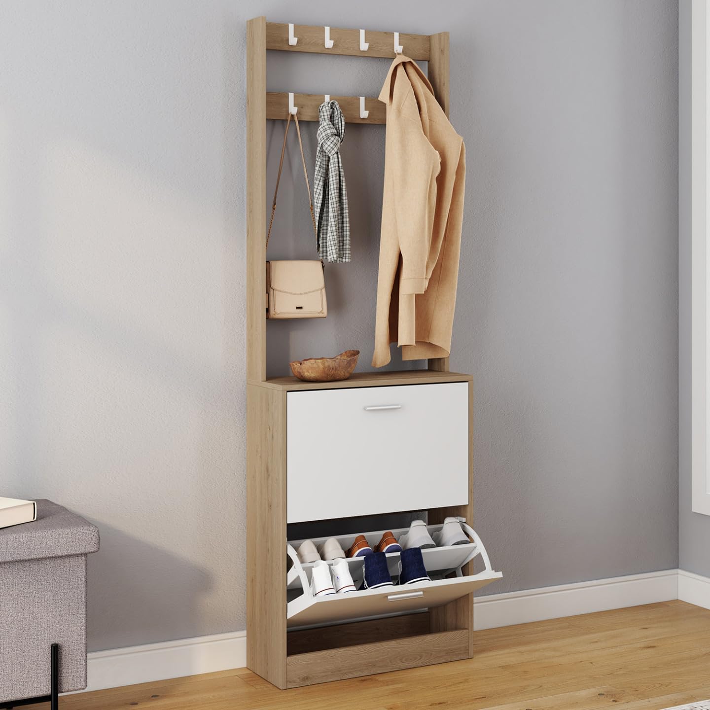 IDMarket - Eingangsgarderobe KLARK Schuhschrank 2 Türen Holz-Weiß-Effekt