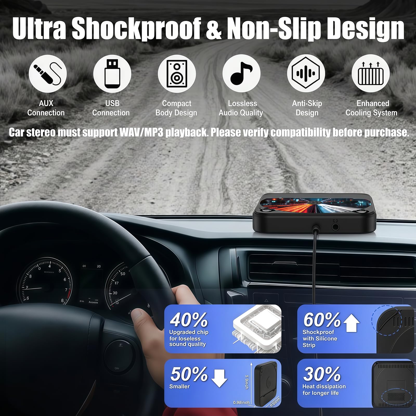 Tragbarer externer CD-Player für Auto: Plug-and-Play, mit USB & AUX, universell für Fahrzeuge, Laptop, TV, PC sowie Android 4.4+ Navigation (Schwarz-CD, 1)