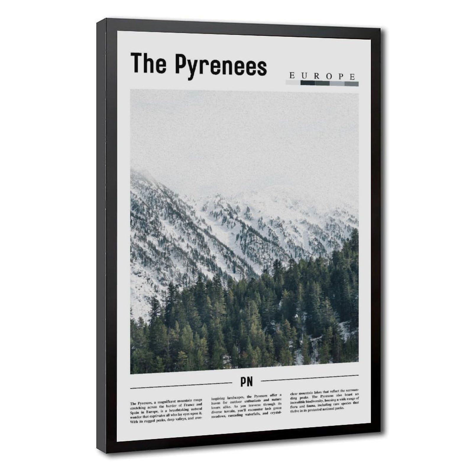 Wcyb Black Frame The Pyrenees France-Spain-Andorra Scenery Travel Prints Posters Canvas Deco Paintings Wall Art For Office Hangable Frame 12" L X 18" W