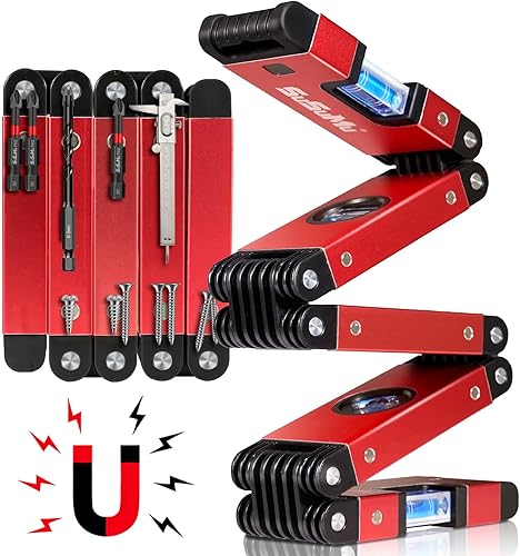 Miniatura 1 de NEW UPGRADE Magnetic Level Tool Multi-Function Bubble Level 5-28inch Folding Level Small Mini Spirit Leveler Foldable Into Toolbox, Angle Line
