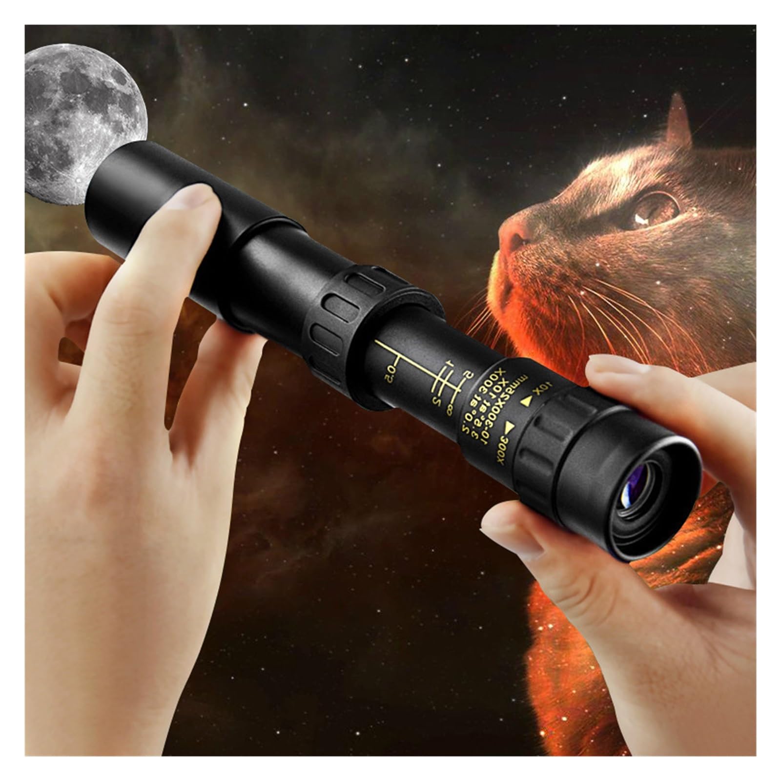 Luneta Obserwacyjna 10-300X Zoom HD Przenośna Mocna Lornetka Daleki Zasięg Profesjonalny Luneta Monokularowy Teleskop Niski Noktowizor Na Polowanie Mocny Okular I PowięKszenie(Set-black)
