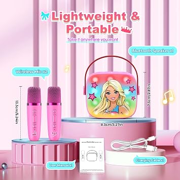 Dislocati Karaoke Machine 2 Microphones for Girl Princess Girls' Toys Age 3-15, Wireless Bluetooth Speaker, Kids' Karaoke Gifts, Birthday Presents