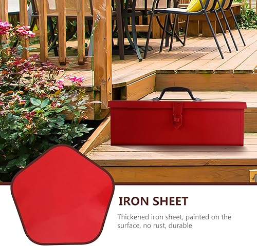 Miniatura 9 de YARNOW Caja de herramientas de hoja de hierro rojo con cerradura, caja de herramientas portátil de metal de 15 x 6.3 x 5.1 pulgadas para