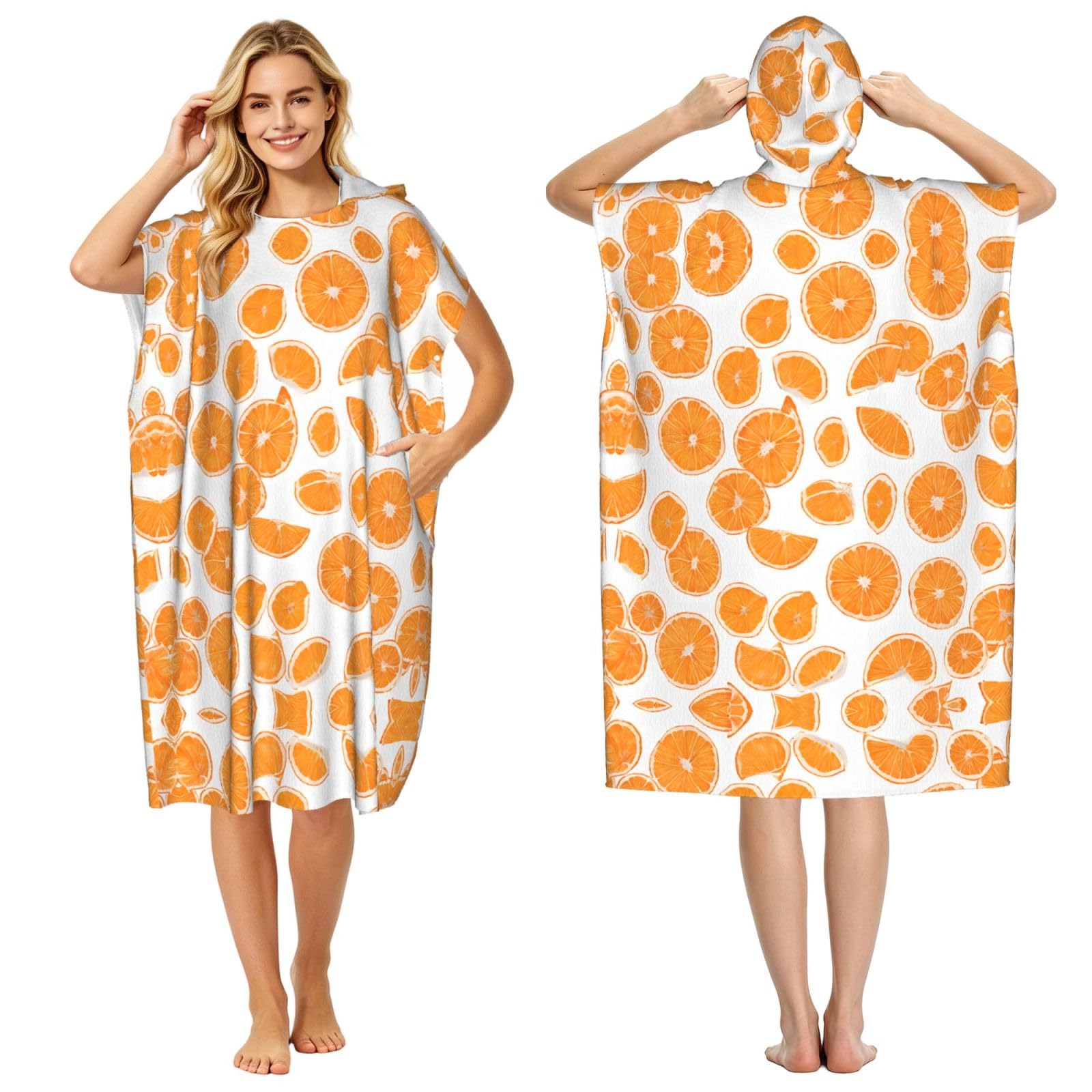 ESNAIUVCD Peach Print Changing Robe, Hooded Towel Poncho For Swimming Pool, Beach,Quick Dry & Light Weight Towelling Poncho For Adults Women Men
