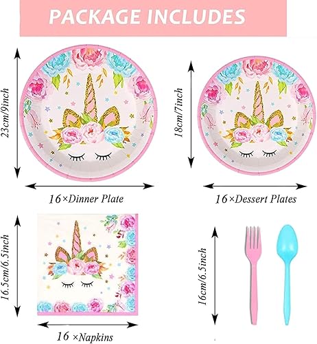 Miniatura 3 de suministros de fiesta de cumpleaños incluyendo platos, tazas, popotes y manteles para fiesta de cumpleaños, servicio para 16 invitados