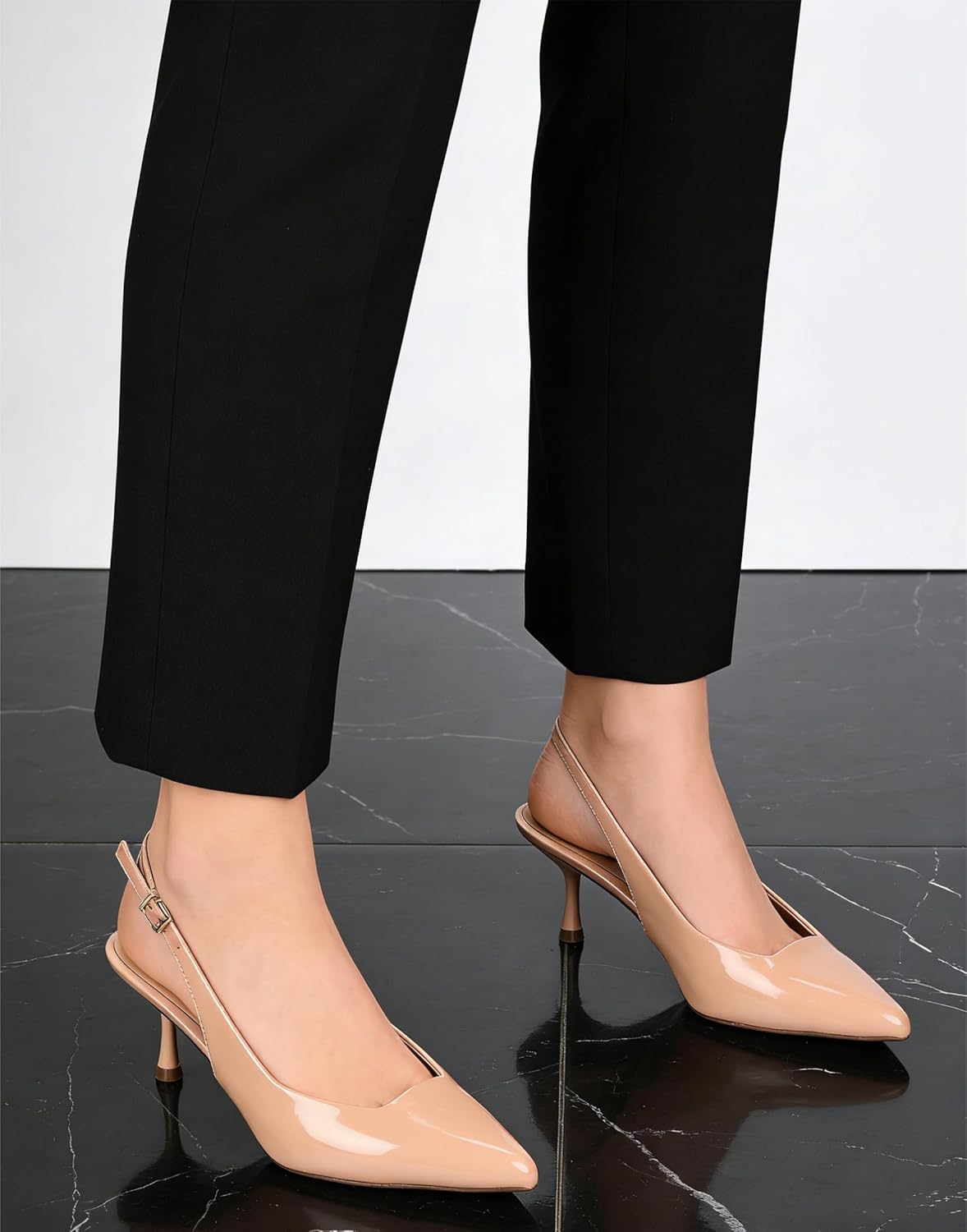 Pointed Toe Kitten Heels for Women's Pumps 2.24 Inch Closed Toe Slingback Heel Wedding Heels Dress Formal Heeled Shoes