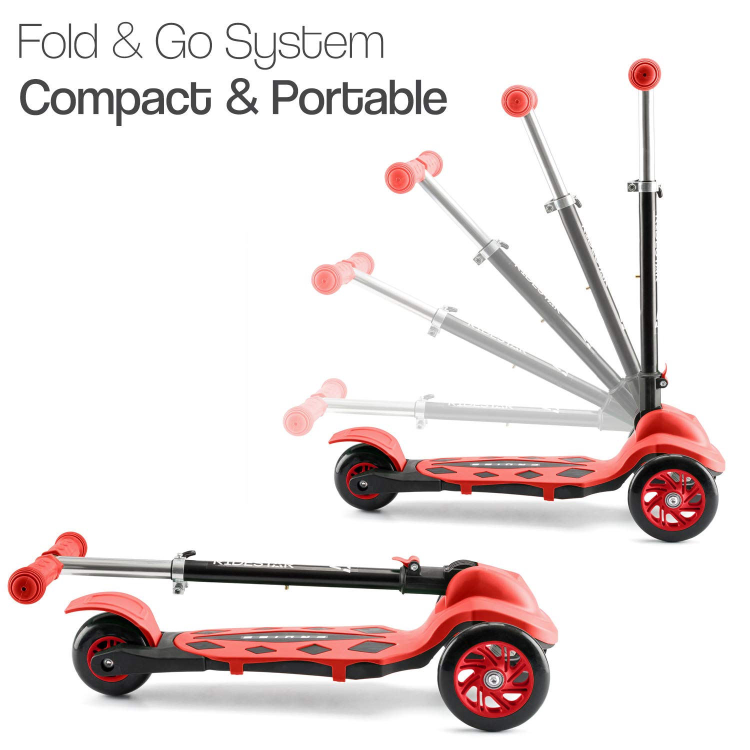 ToyStar Cruise 3 Wheel Tri Scooter, Easy Folding System, Height Adjustable Handlebars, Tilt To Turn Steering, Kids Aged 3+ Years - Image 3