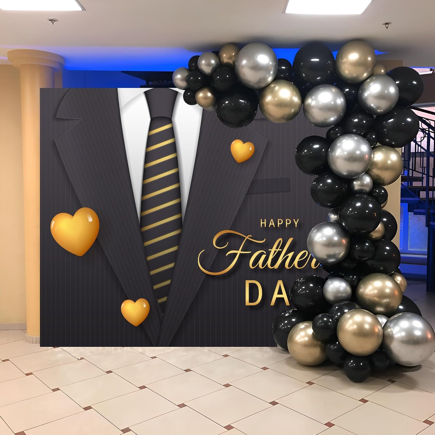 Fathers Day Backdrop 10x8ft Black Suit Happy Father's Day Backdrops for Photography Fathers Day Party Decorations Studio Photo Booth Props