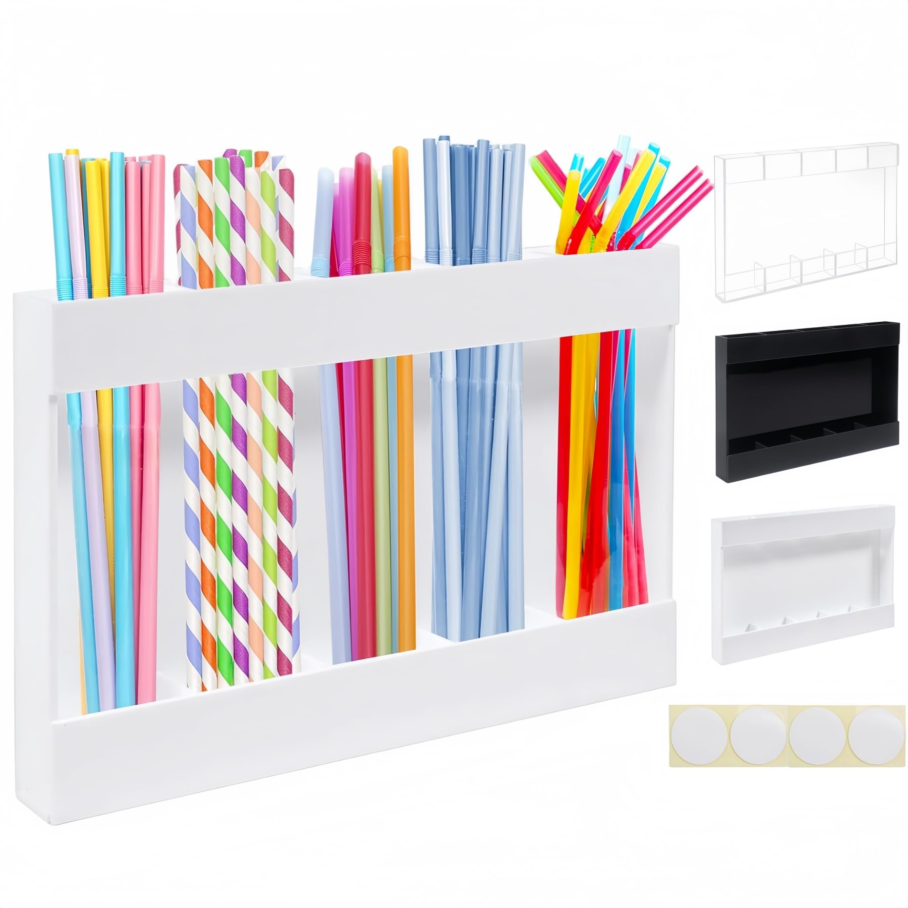 Distributeur de paille acrylique blanc avec ruban adhésif pour comptoir