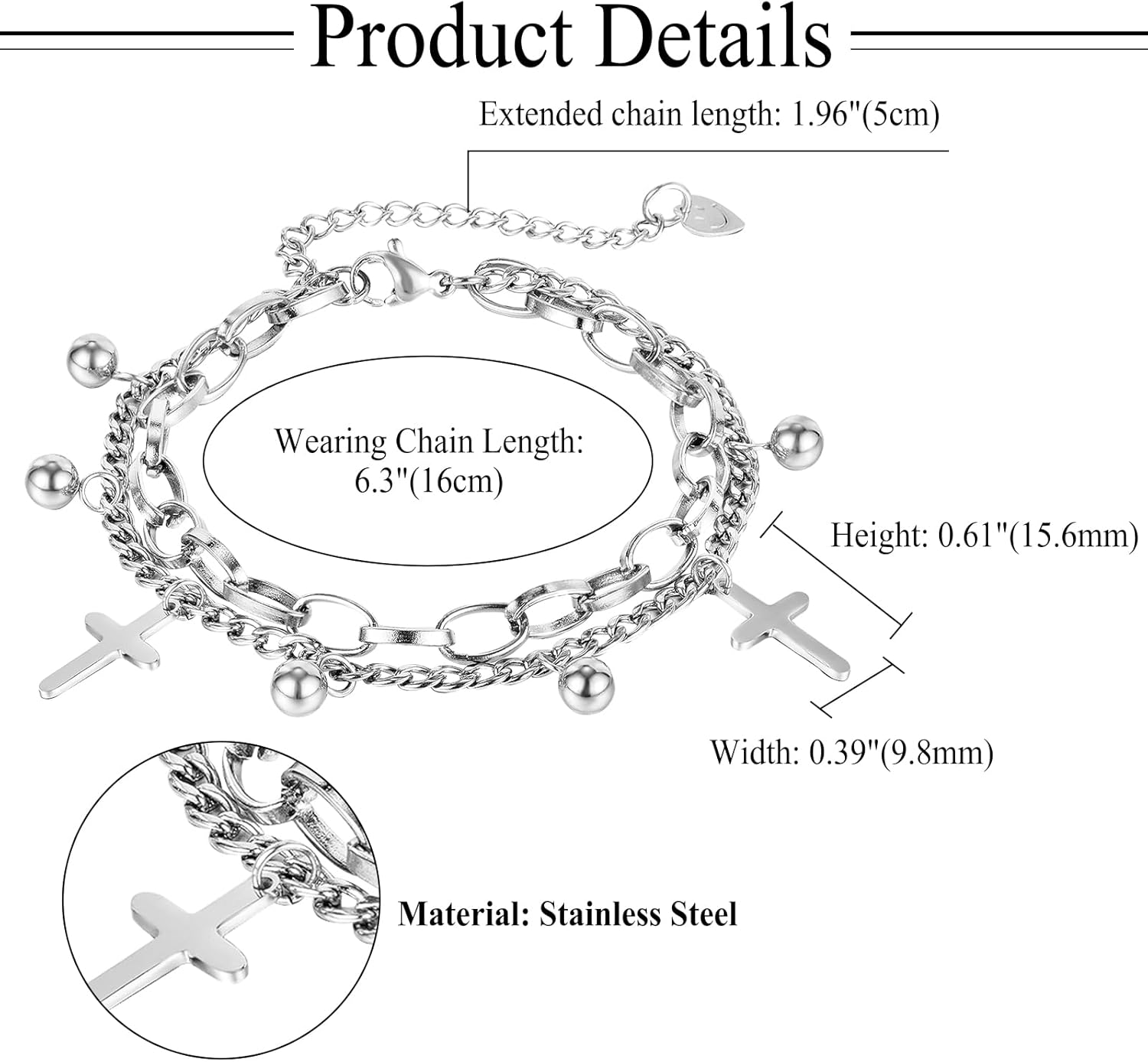 Saint Benedict Cross Bracelet for Women, Silver Stainless Steel Adjustable Layered Link Paperclip Bracelets Jewelry Gifts - Image 6