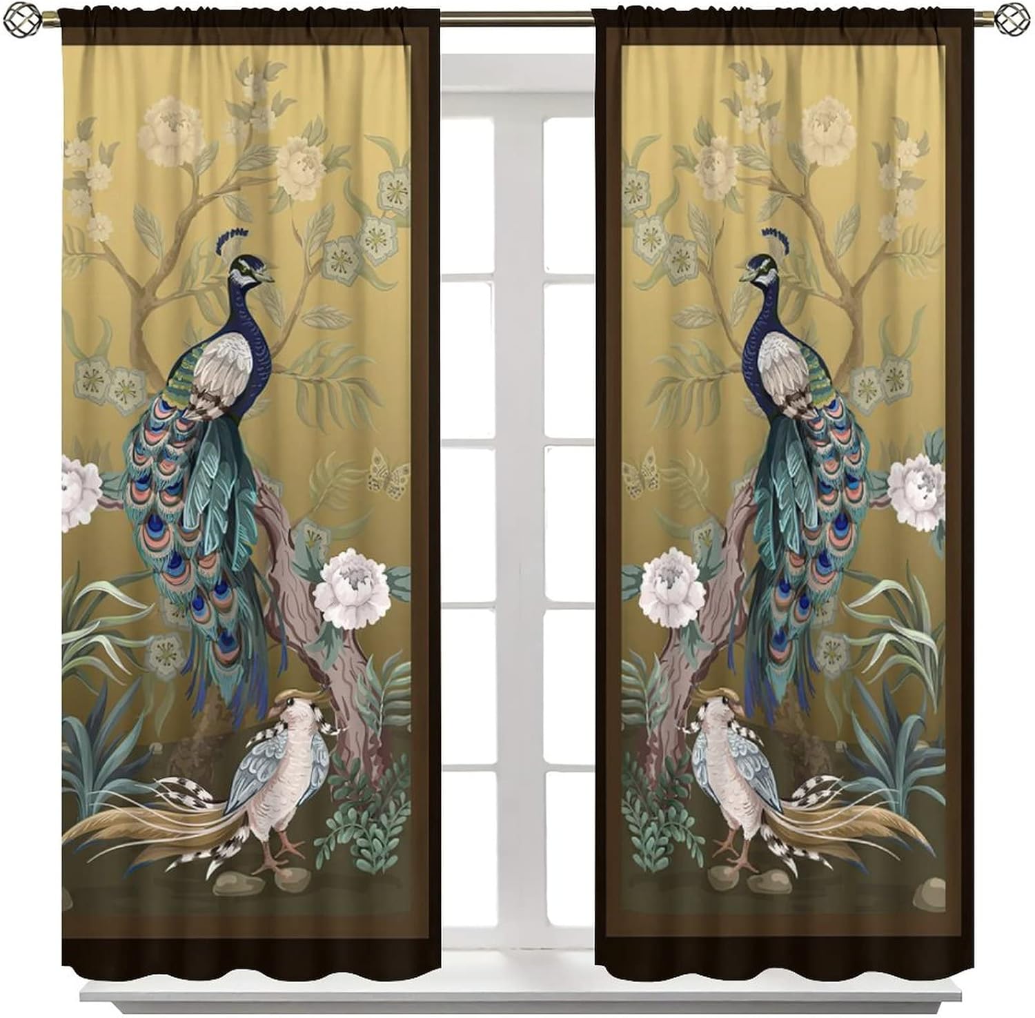 JESTRONRY Peacock Peony Curtains,Vintage Asian Chinese Style Japanese Decor Blackout Window Door Curtains for Bedroom Living Room Dining Room Decor,2 Panels W42xL45in