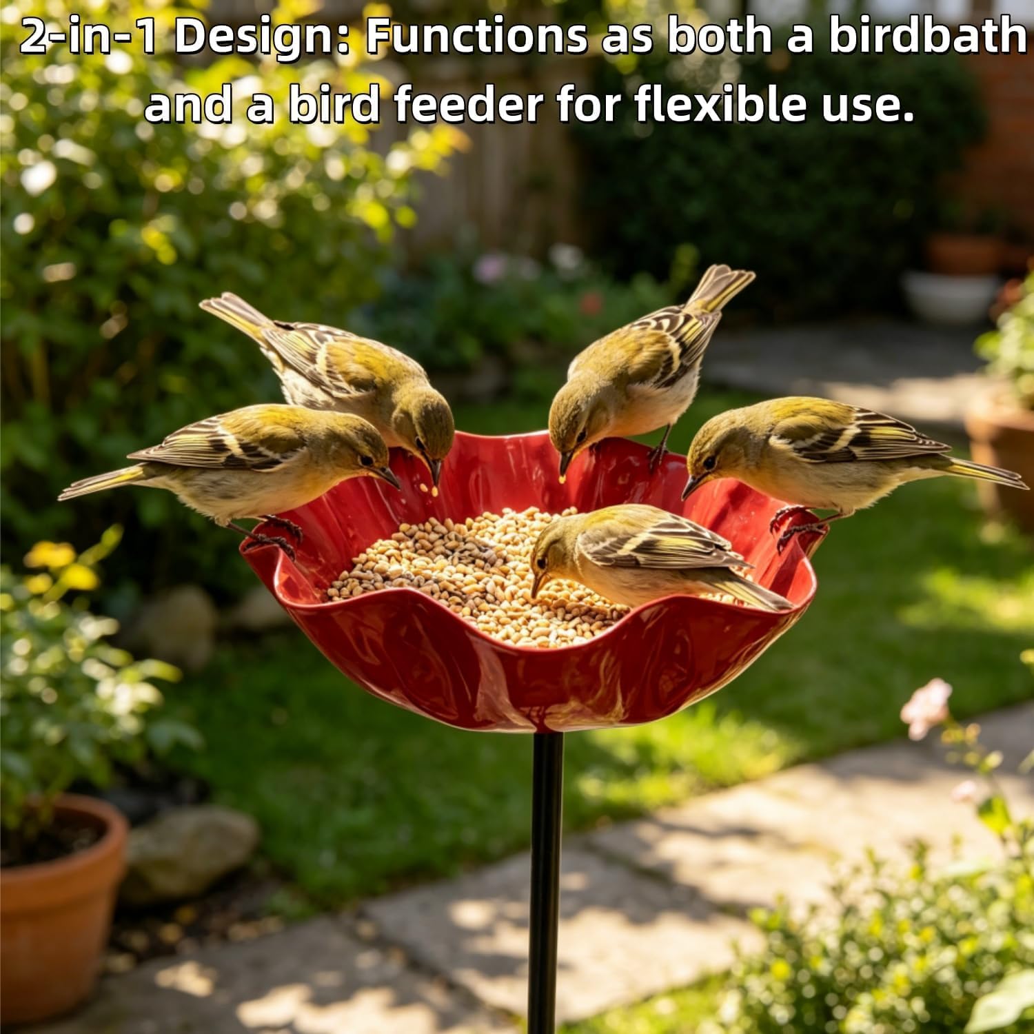 2 Stuick Vogeltränke Blume aus Metall Stehend, Bienentränke Blume für den Garten, Gartendeko für Draußen Wetterfest, Dekorative Fütterschale für Vögel und Bienen