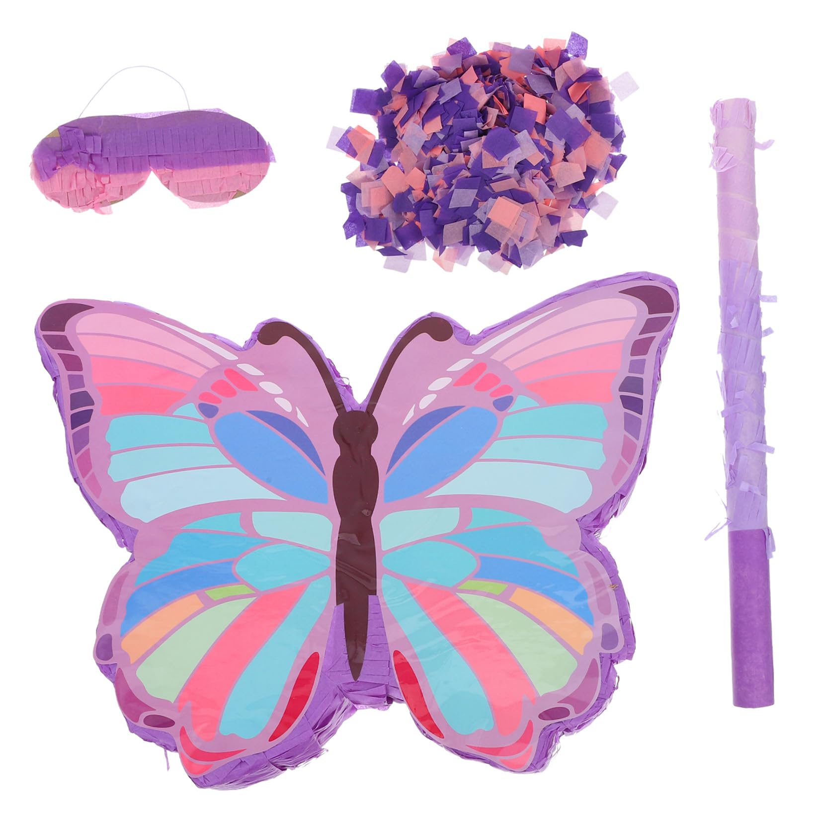 BESPORTBLE Piñata Diseño de Mariposas en Color Morado para Fiesta de Cumpleaños Infantil, Incluye Palo, Antifaz, Confeti y Juego para Romper y Llenar de Dulces