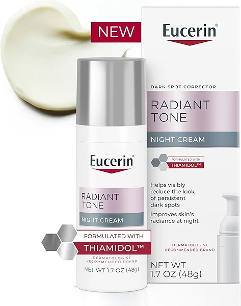 Eucerin Radiant Tone Night Cream, Dark Spot Corrector with Thiamidol, Night Moisturizer for Face Helps Visibly Reduce the Look of Persistent Dark Spots, All Skin Types, 1.7 Oz Bottle