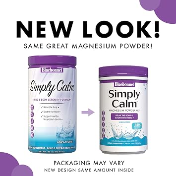 Bluebonnet Nutrition Simply Calm Powder, For Calm*, Muscle Cramps*, Stress Relief*, Vegan, Vegetarian, Non GMO, Gluten Free, Soy Free, Milk Free, Kosher, 16 oz, 90 Servings, Unflavored