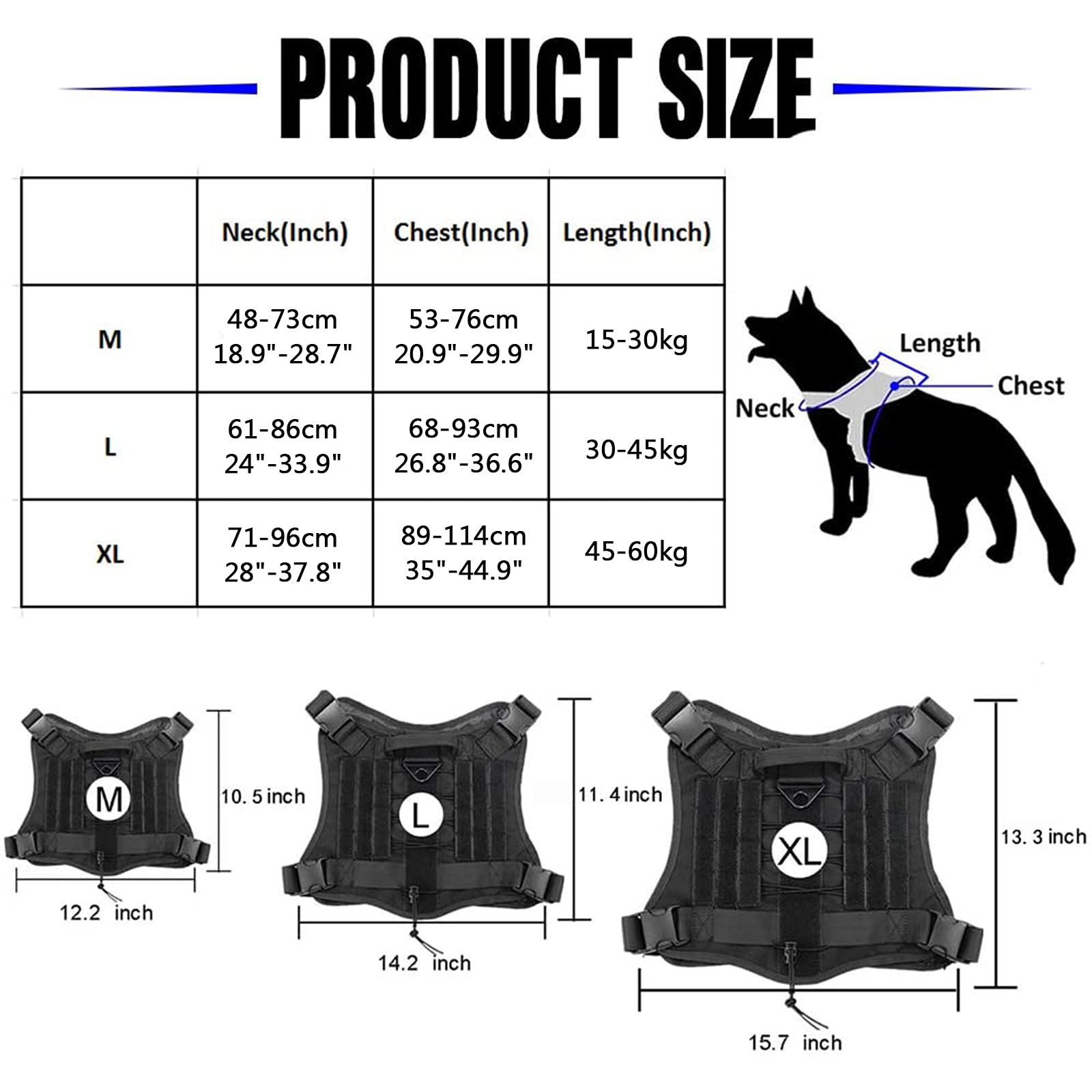 Imbracatura per Cani di Servizio Tattica,Guinzaglio per Cane,Pettorina Militare Gilet con Impugnatura Gancio per Cane Animale Domestico con Sacchetti Molle E Portabottiglie