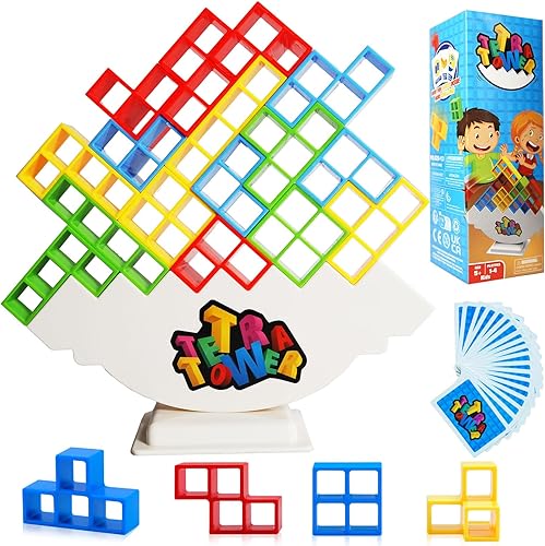 CERBONNY Juego de 48 bloques apilables de torre Tetra, juegos de mesa para familias, fiestas, viajes y construcción de equipos, adecuado para más de