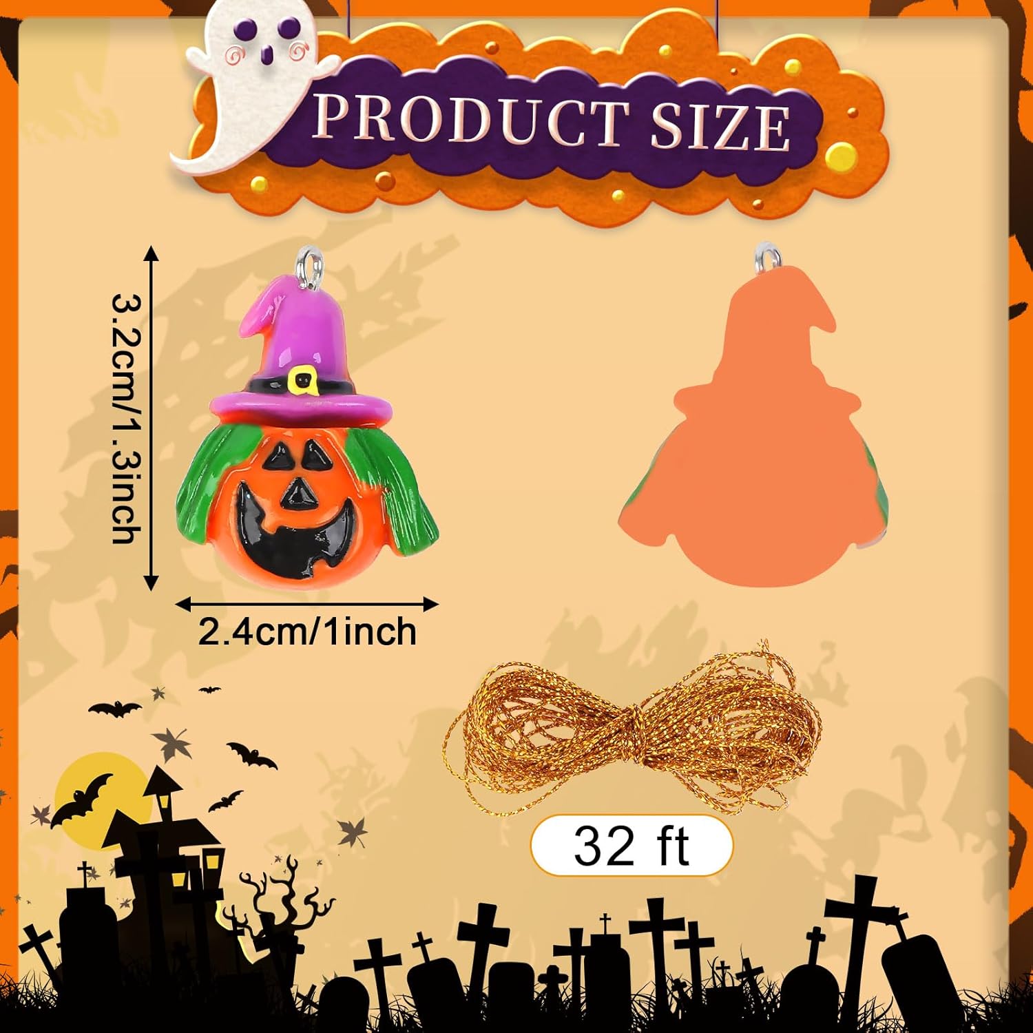 36PCS Mini Resin Halloween Ornaments - Tiny Hanging Decorations for Tree, Miniatures Figurines Charms With String, Resin Pendants for Party Decor, Small - Image 2
