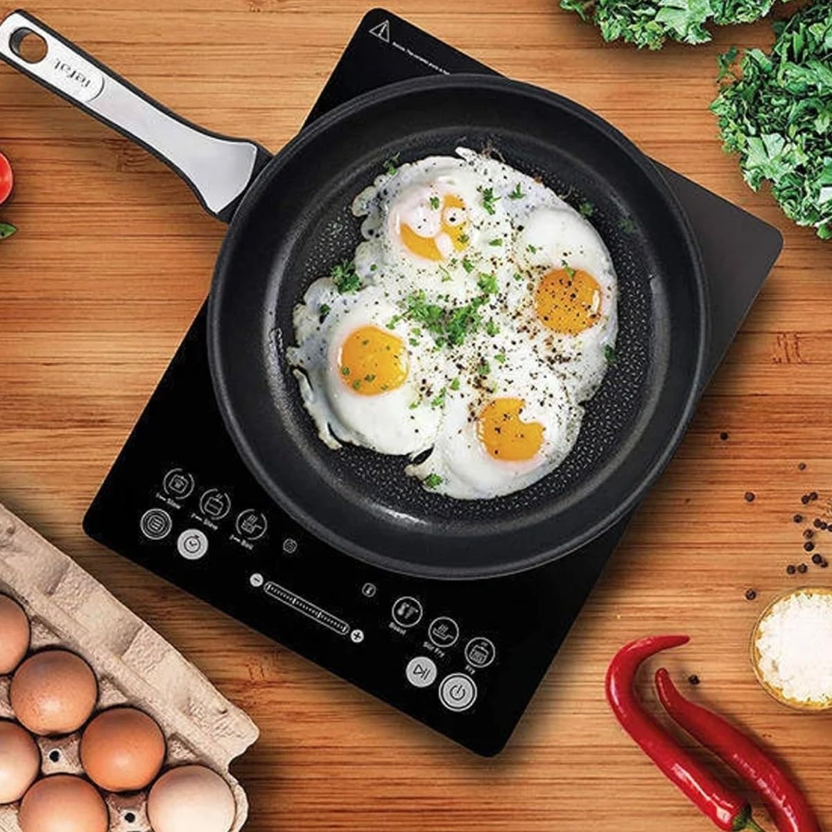 Tefal Induktionskochfeld, Everyday Slim, 45 mm dick, 2100 W, tragbar, kompakt, 6 Programme, 1 manueller Modus, Touchscreen, einfache Reinigung, IH210801