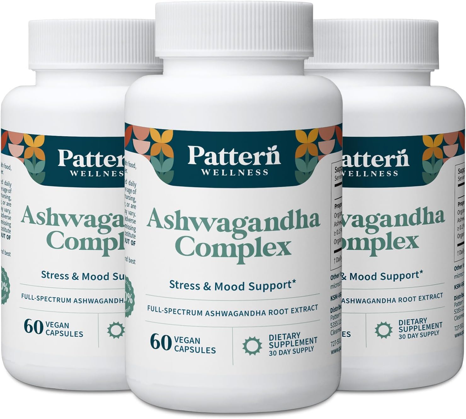 Pattern Wellness Ashwagandha Complex for Men & Women – Organic KSM-66® & Black Pepper Extract – Supports Stress Response & Energy Balance – Non-GMO – 180 Vegan Capsules