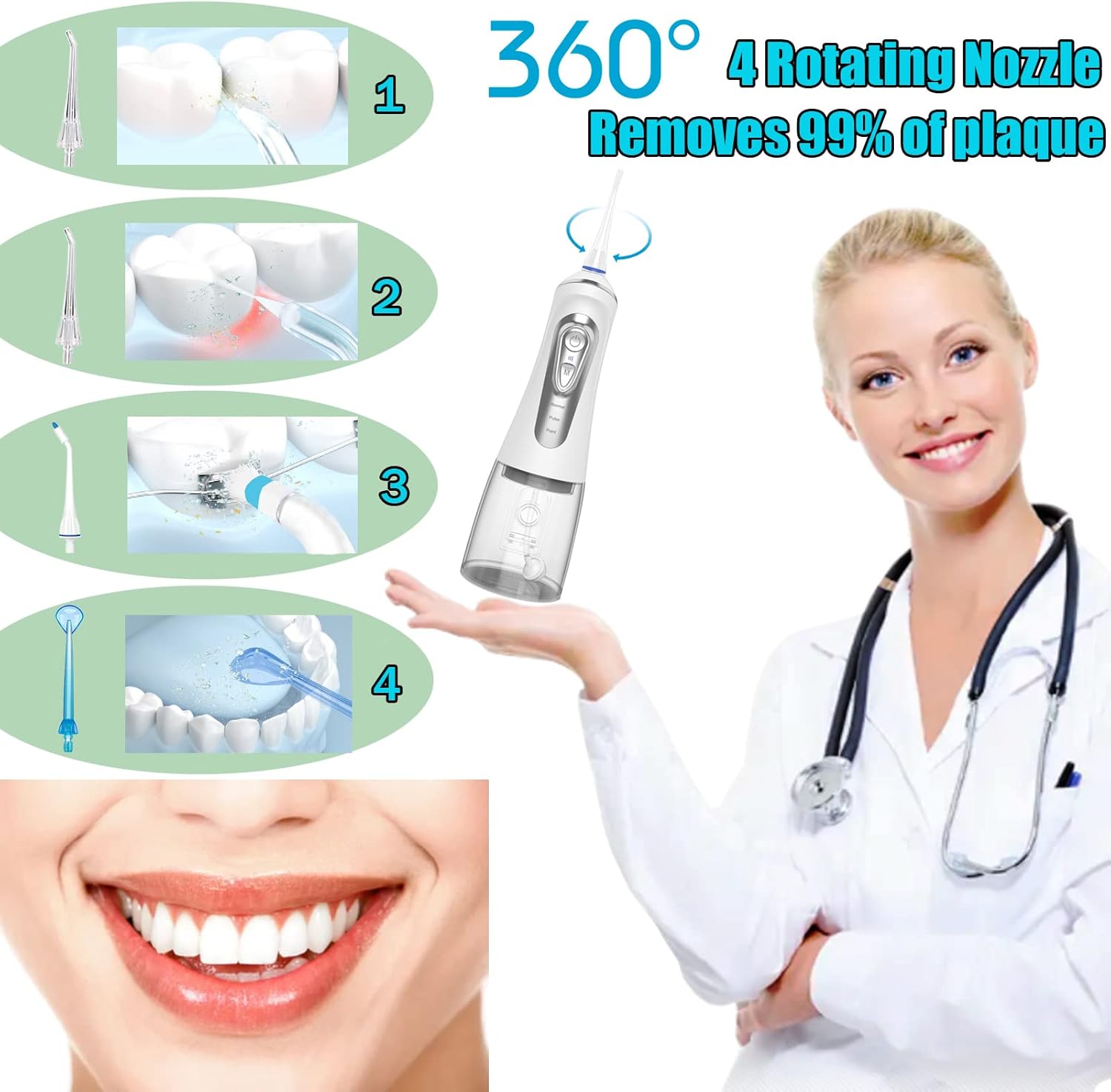 Water Flosser, Cordless Water Flossers for Teeth Rechargeable Portable Water Electric Flosser Cordless Waterproof Oral Irrigator Water Floss Removes Plaque Whitens Teeth Stains Power Dental Flossers : Health & Household
