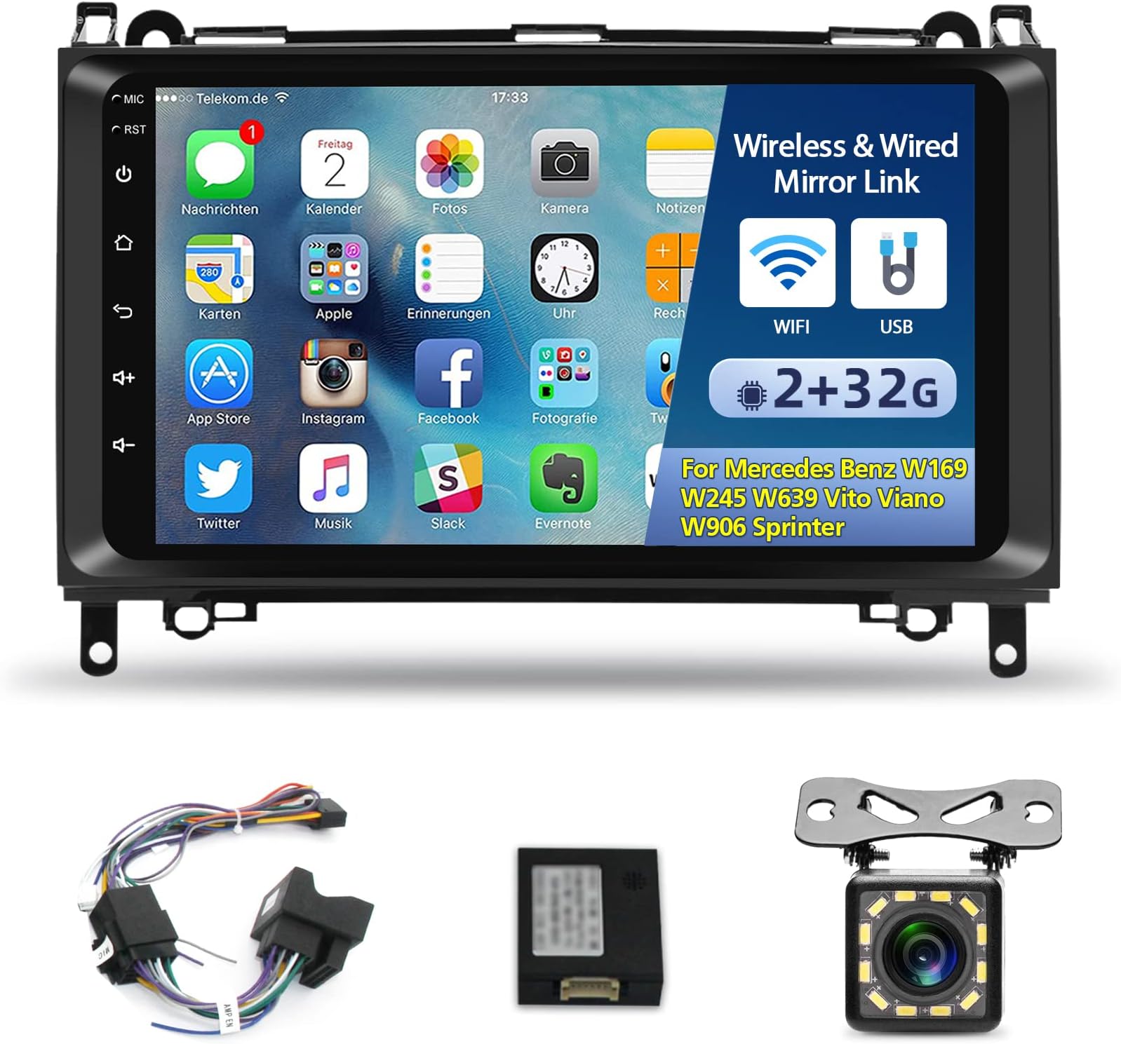 NHOPEEW [2G+32G] 9 inch Car Radio for Mercedes Benz W169 W245 W639 Vito Viano W906 Sprinter, Android 10 Touch Screen Stereo, mirror Link/1080 P/TSK/Bluetooth/SAT Nav+Backup Camera