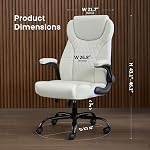amseatec Office Chair, Executive PU Leather Chair, Ergonomic Computer Desk Chair with Lumbar Support and Adjustable Flip-Up Arms, Rocking Task Chair, White