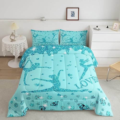 Miniatura 2 de Erosebridal Juego de ropa de cama de gimnasia con purpurina verde azulado, para adolescentes y niñas, juego de ropa de cama de lentejuelas azules