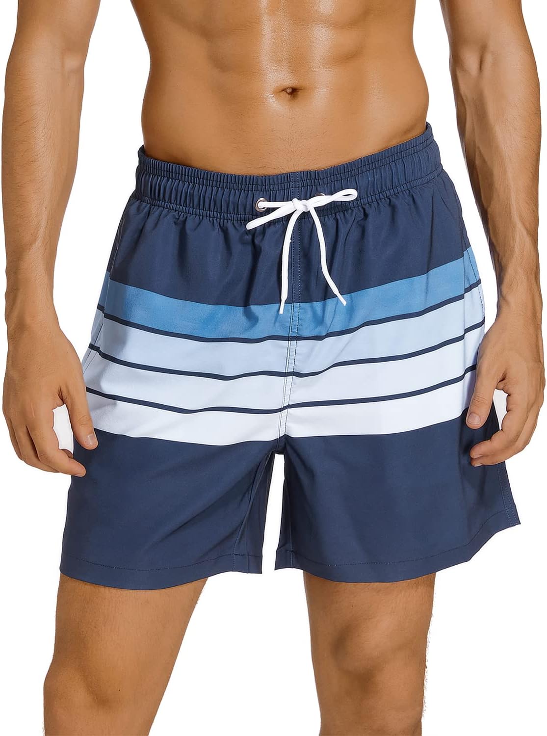 SILKWORLD Mens Swimming Trunks with Compression Liner 2 in 1 Quick-Dry Swim Shorts with Zipper Pockets thumbnail