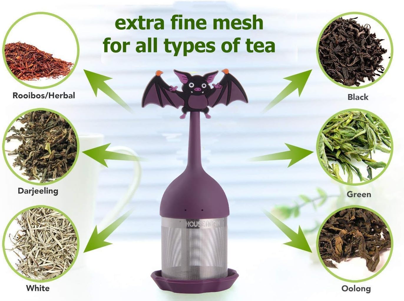 House Again 2-pack Extra Fine Mesh Tea Infuser with Drip Tray - 18/8 Stainless Steel Fine Mesh Tea Cup with BPA-Free Silicone Lid - Perfect Tea Balls Tea Strainers