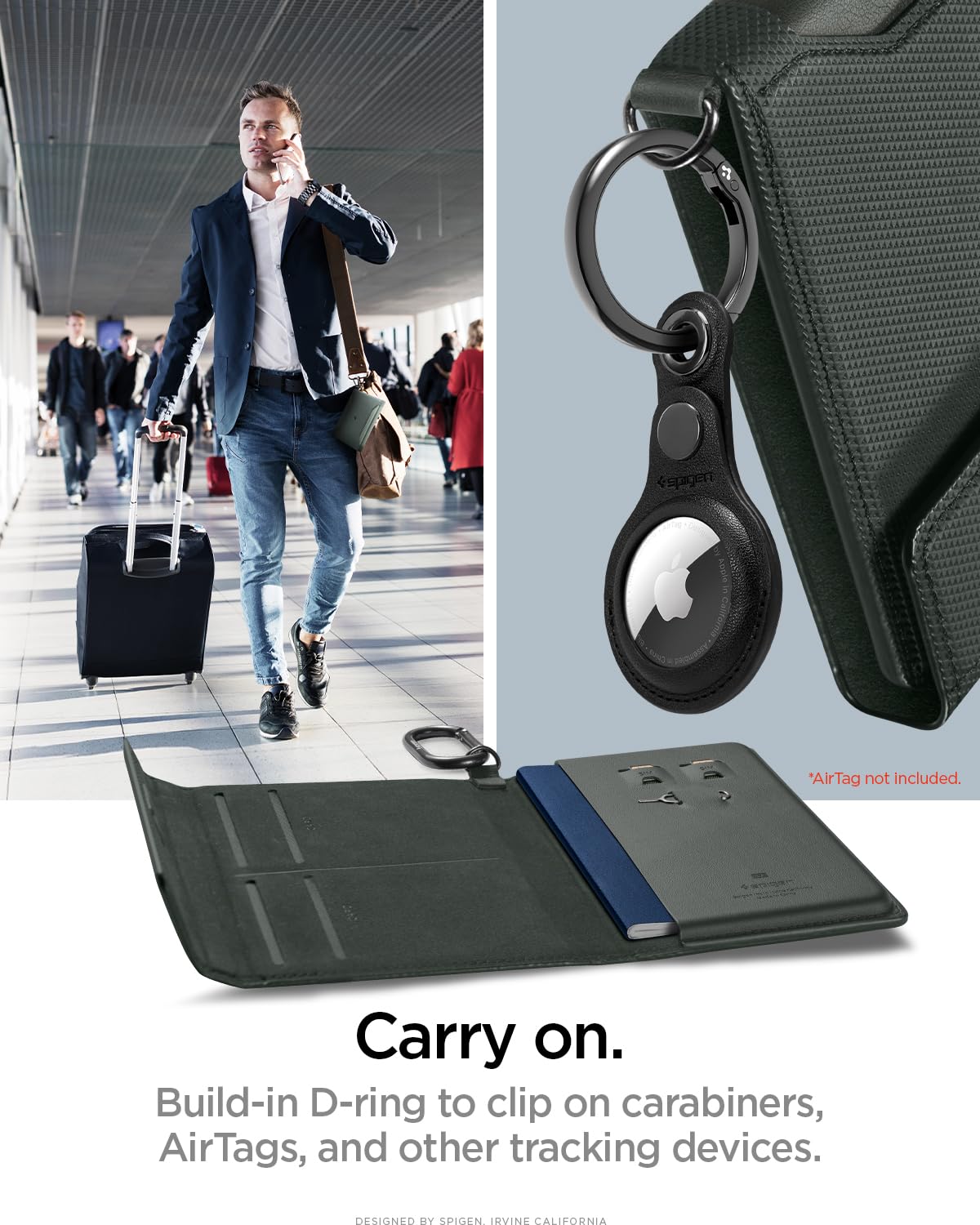 Spigen Etui na paszport z blokadą RFID i pinem na kartę SIM, etui na paszport ze sztucznej skóry - zieleń wojskowa