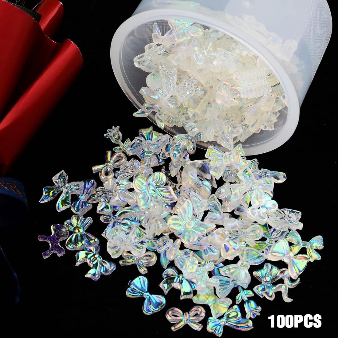 100 sztuk 3D Paznokci w kształcie serca, niedźwiedź, kokarda, mieszana żywica do paznokci, idealne dla kobiet i dziewcząt, do samodzielnego wykonania.