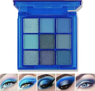 Blue Eyeshadow Palette, Glitter Eyeshadow Eye Makeup, 9 Color Navy Blue Eye Shadow Pallets for Women, Shiny Sparkle Shimmer Royal Blue Eyeshadow, Long Lasting High Pigmented Eye Make-Up Palette (Blue)